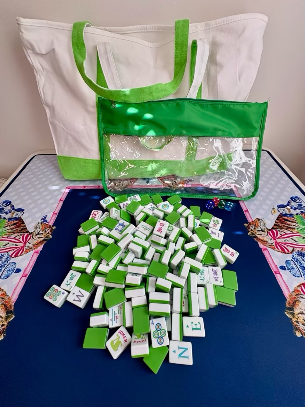 168 Green Mahjong Tile Set including tote bag and tile bag